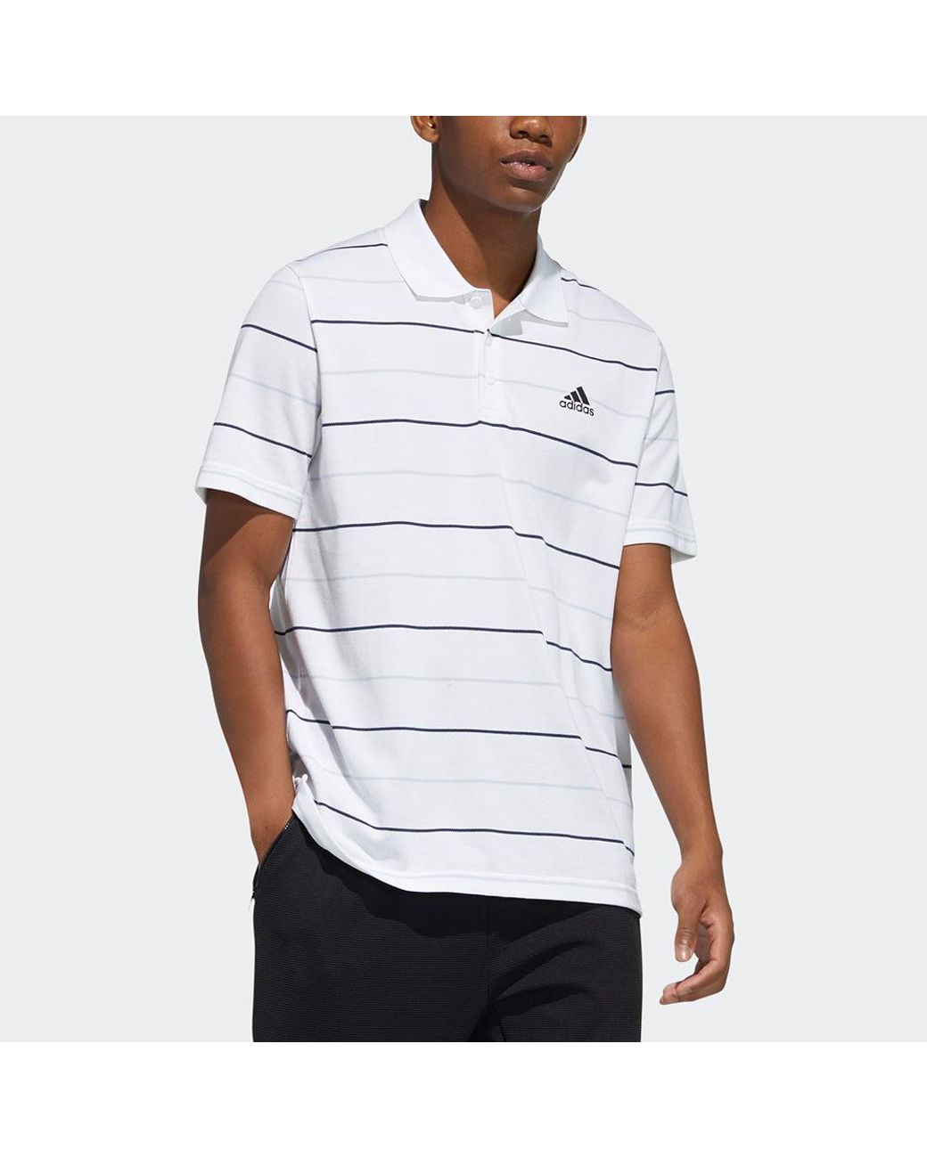 Adidas White Striped Sports Casual Short Sleeve Polo Shirt for men