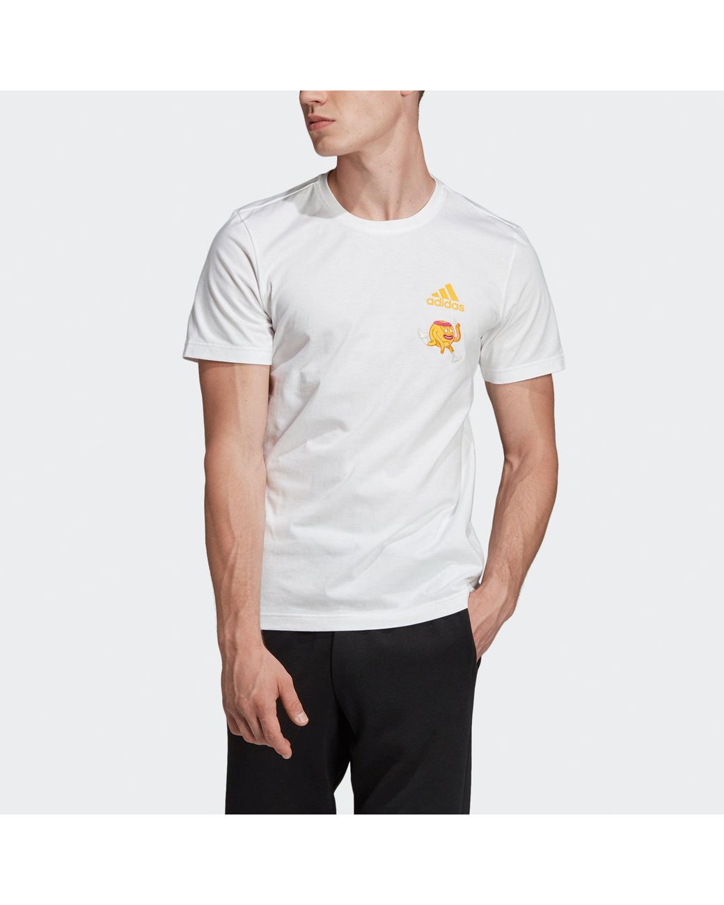 Adidas White Embroidery Gfx Embroidered Cartoon Printing Casual Sports Round Neck Short Sleeve for men