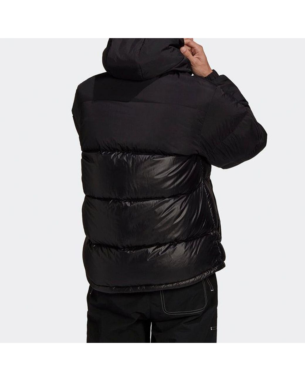 Adidas Black Originals Down Regen Puff Stay Warm Splicing Sports Hooded Down Jacket for men