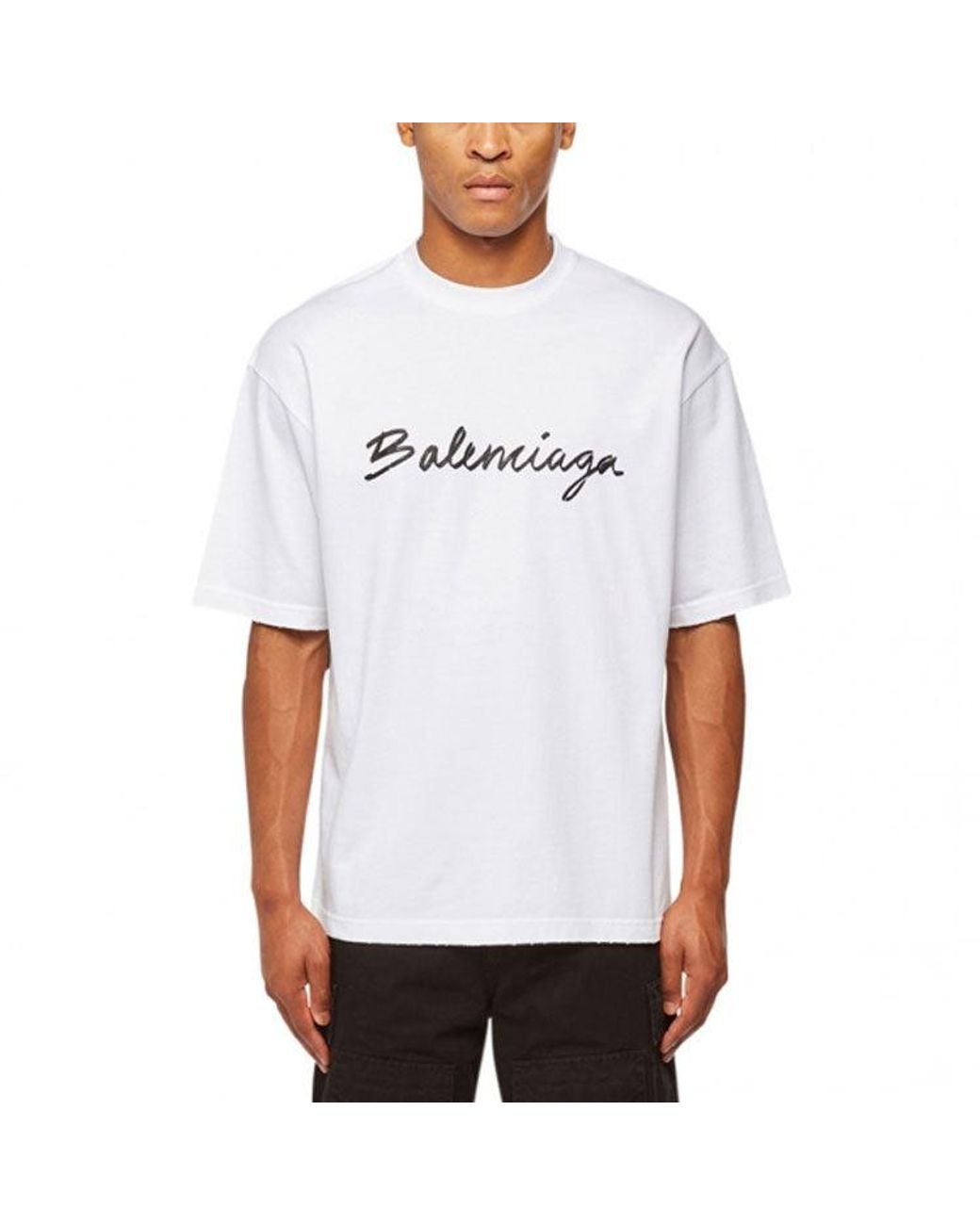 Balenciaga White Script Logo T-Shirt for men
