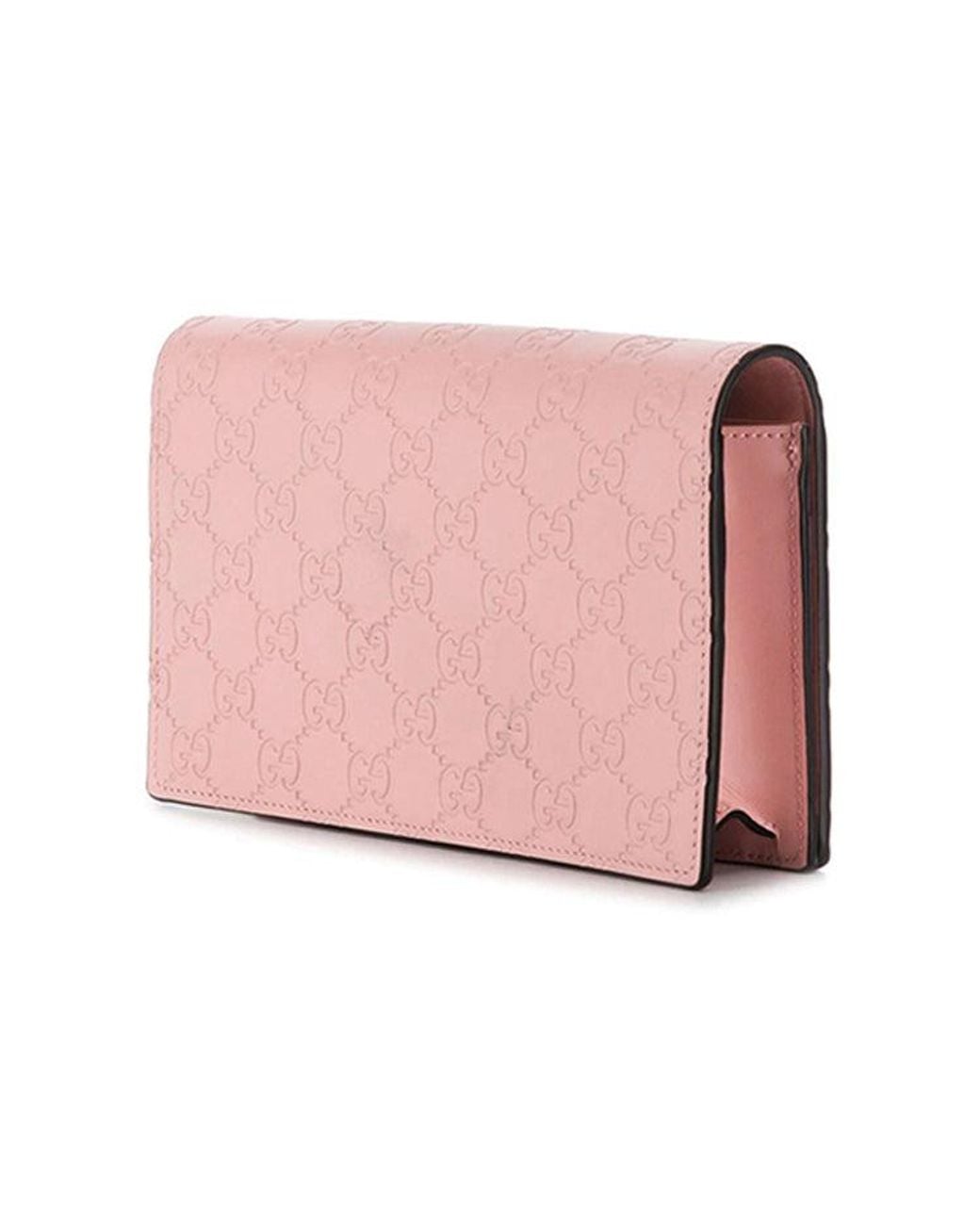 Gucci Pink (Wmns) Metallic Logo Embossing Leather Chain Shoulder Messenger Bag