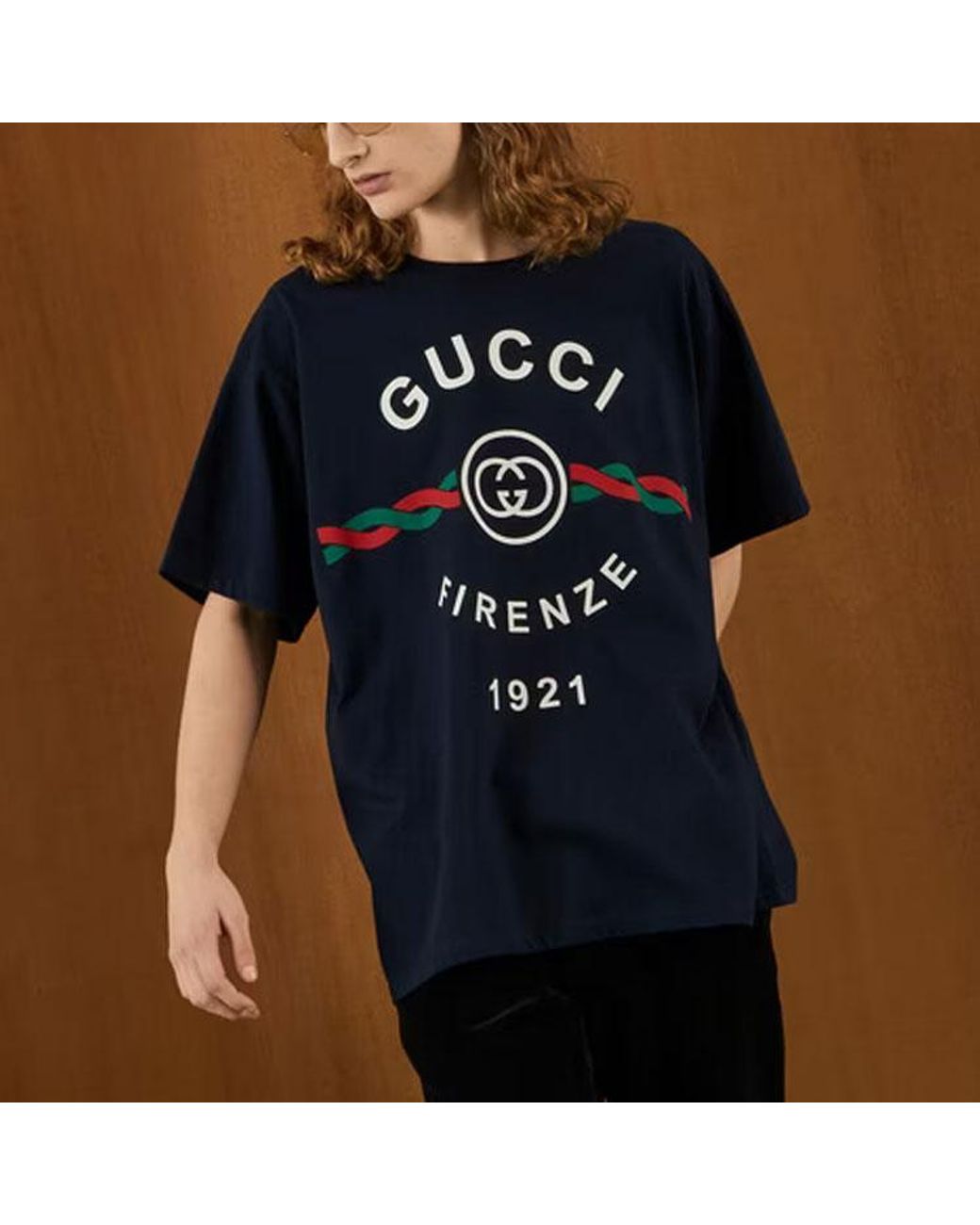 Gucci Blue Cotton Jersey 'Gucci Firenze 1921' T-Shirt for men
