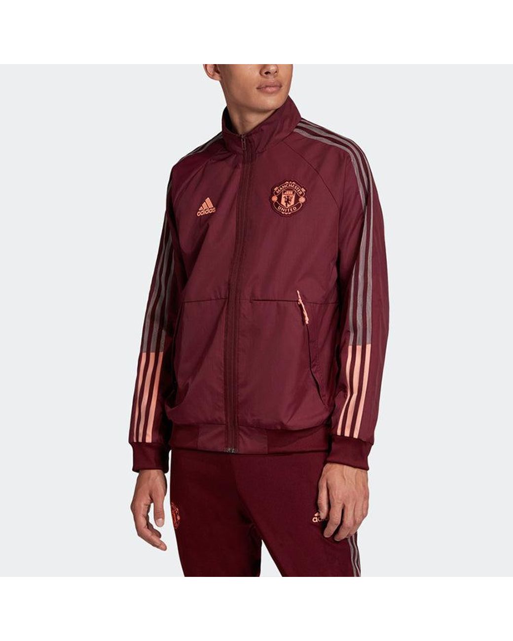 Adidas Red Mufc Anthem Jkt 20-21 Season Manchester United Soccer/Football Jacket for men