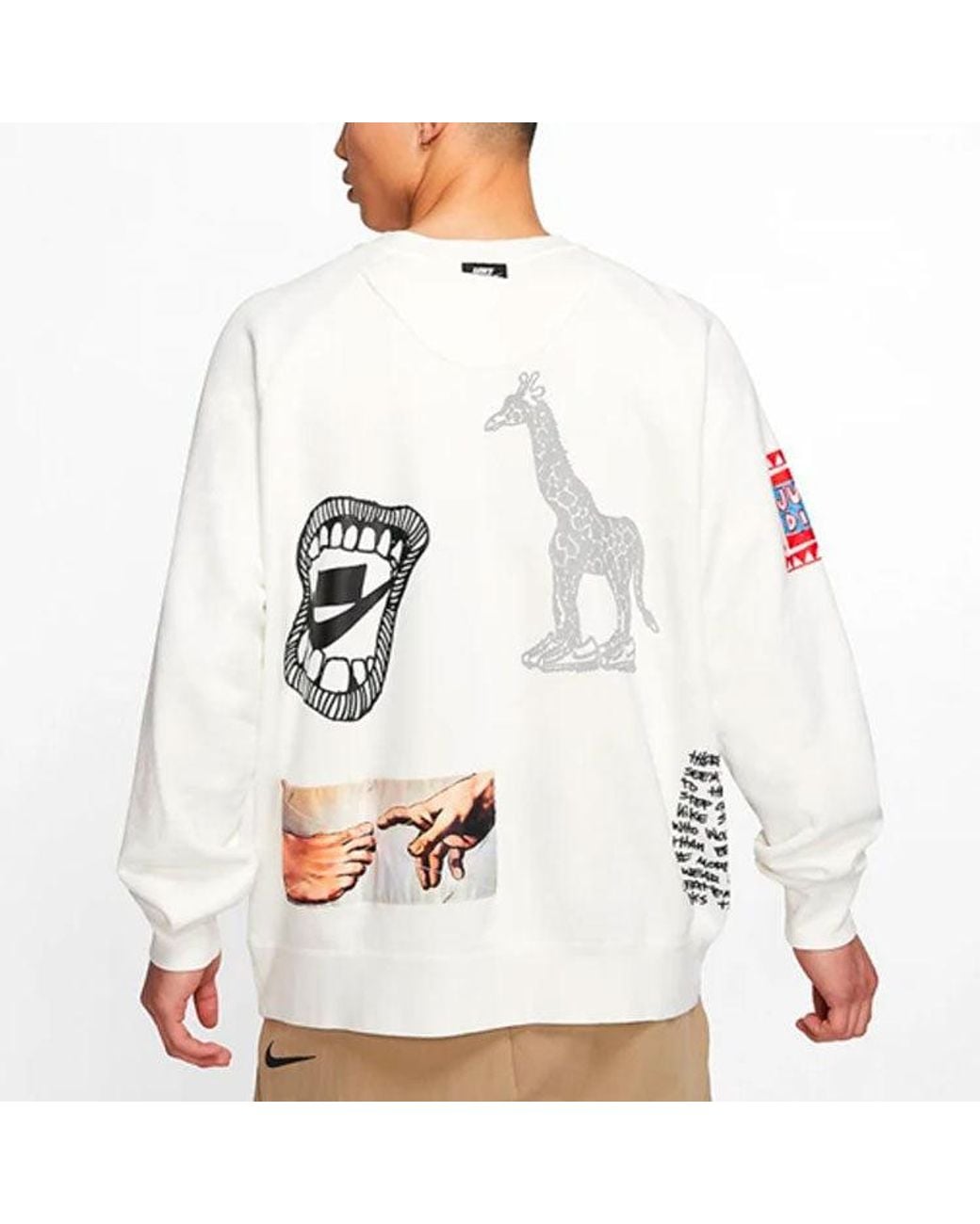 Nike White Sportswear Graffiti Printing Round Neck Pullover for men