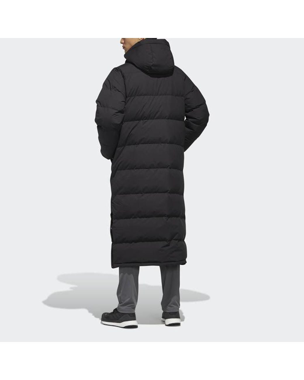 Adidas Black Xplr Dwn Bench Stay Warm Solid Color Mid-Length Hooded Down Jacket for men