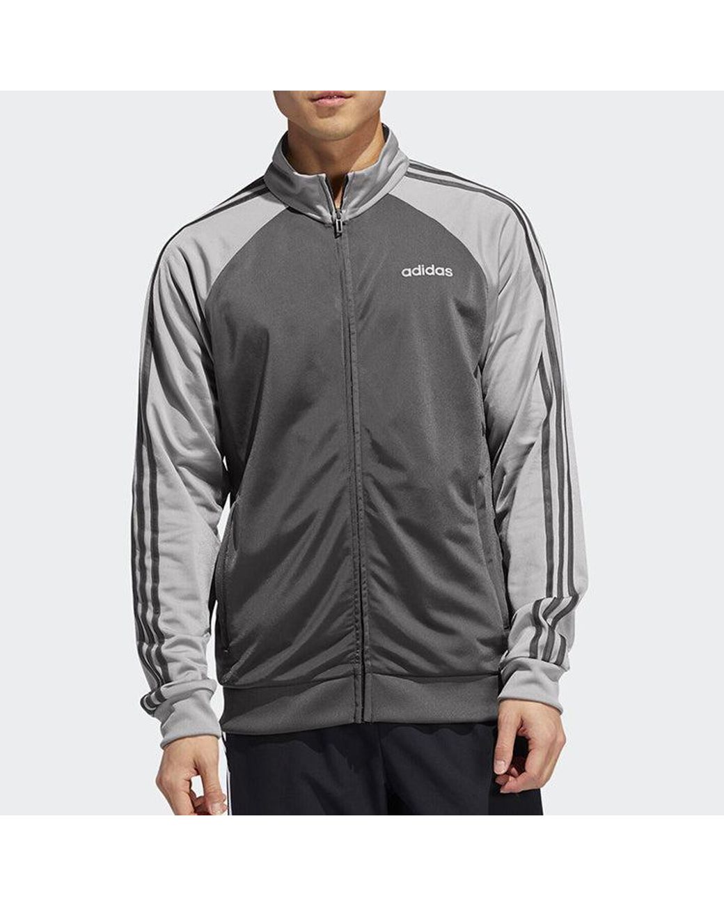 Adidas Gray Stripe Logo Pattern Loose Long Sleeves Jacket for men