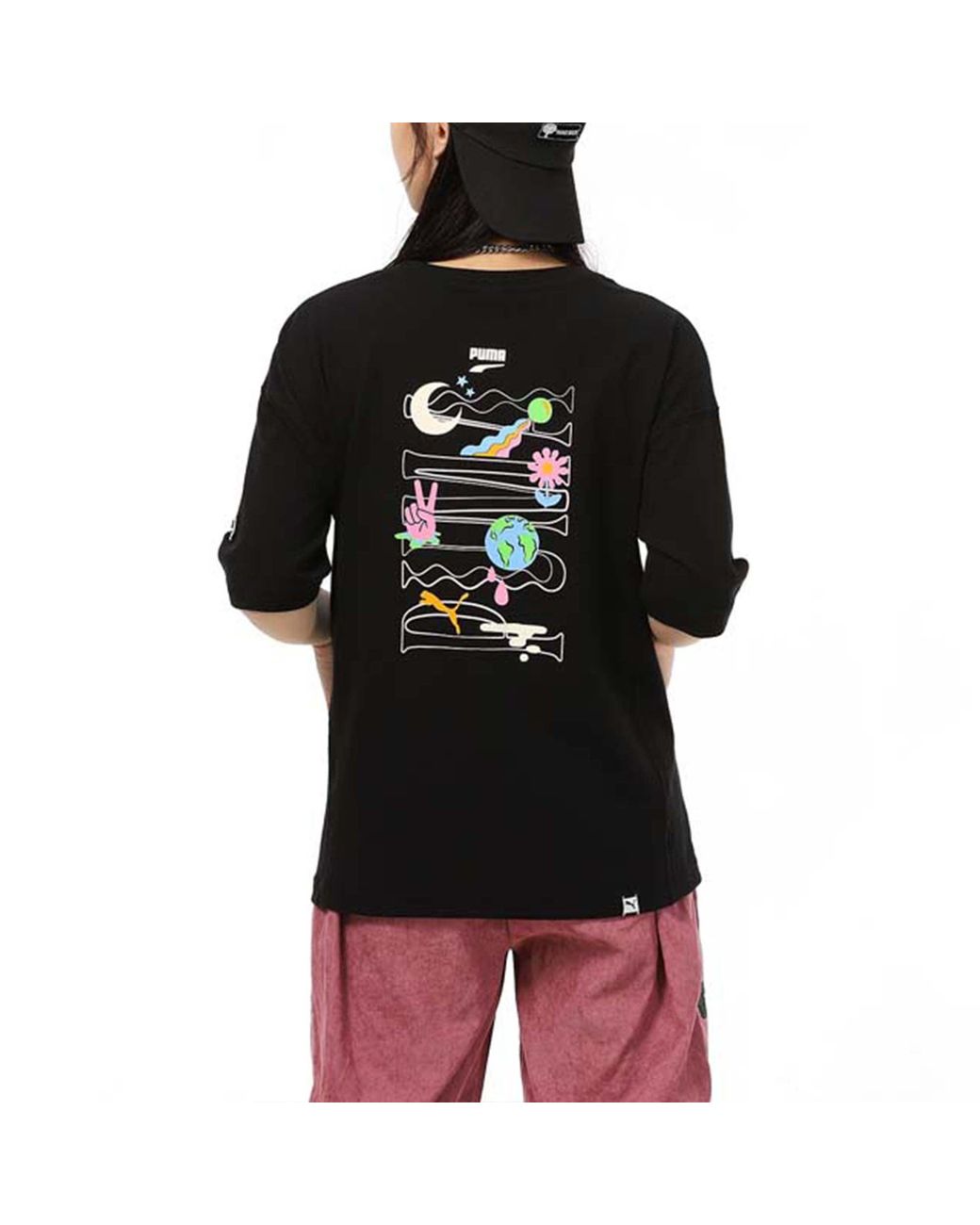 PUMA Black (Wmns) Printing Casualsport Round Neckshort Sleeve