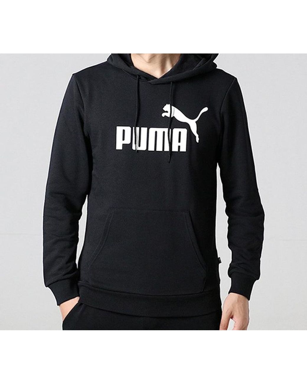 PUMA Black Ess Hoody Tr Big Logo Pullover Fleece for men
