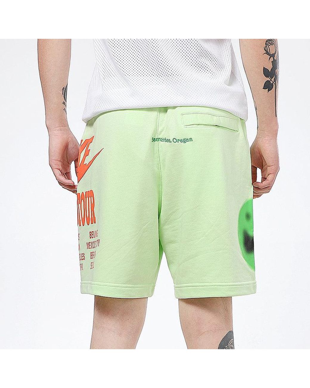Nike Green Nsw Ft Short Wtour Large Logo Printing Knit Sports Shorts for men