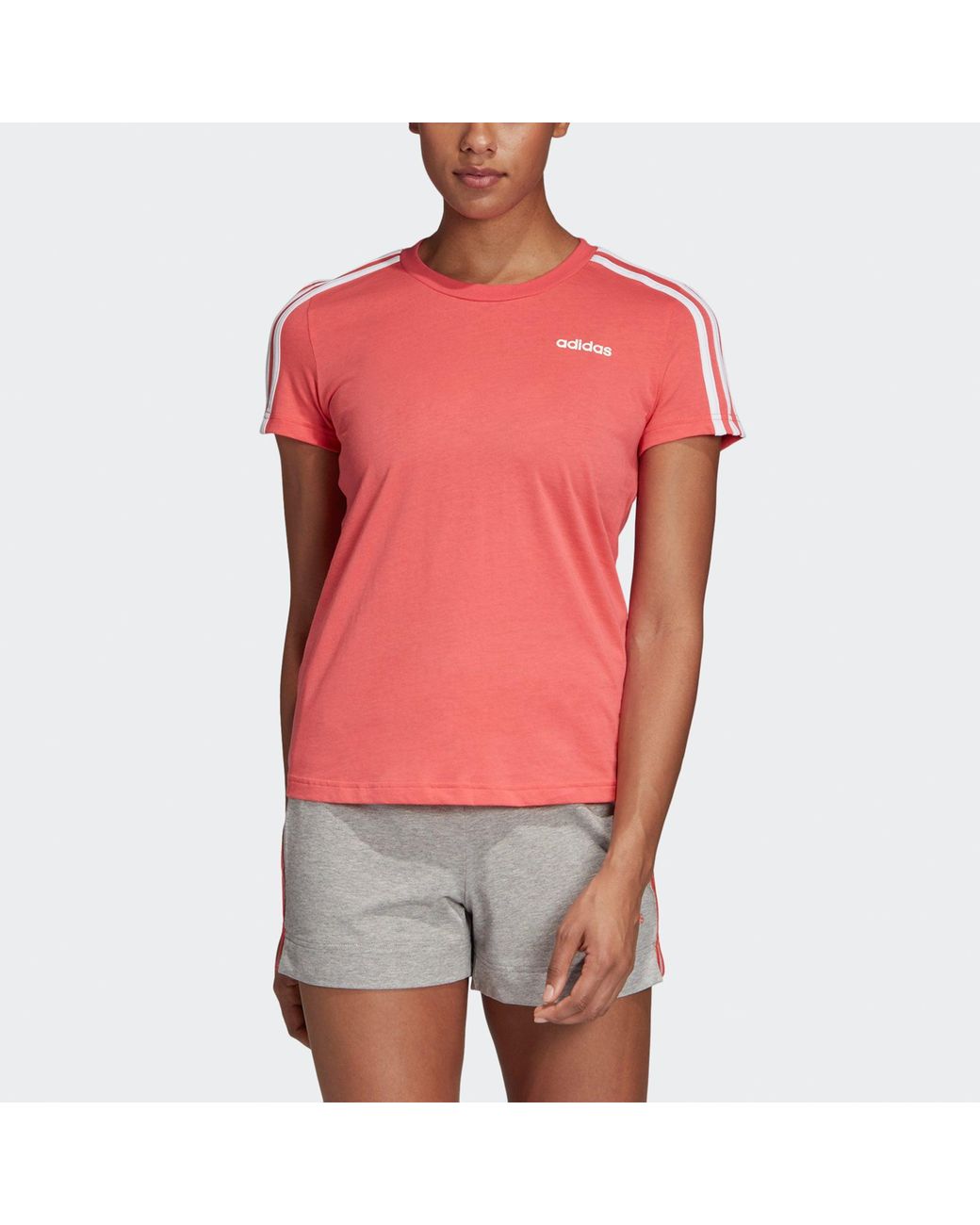 Adidas Pink (Wmns) Essentials 3-Stripes Slim T-Shirt