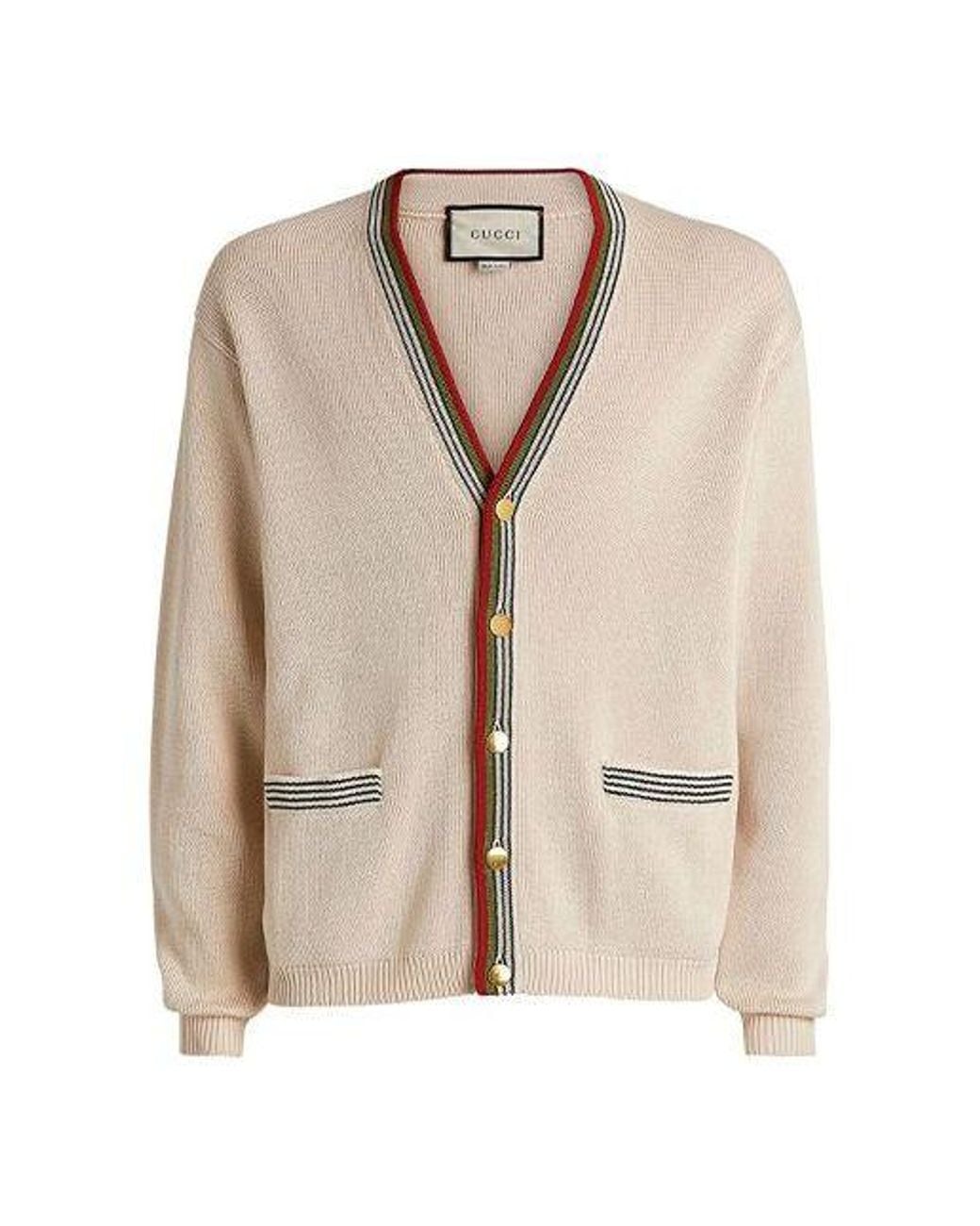 Gucci Natural V-Neck Cotton Cardigan for men