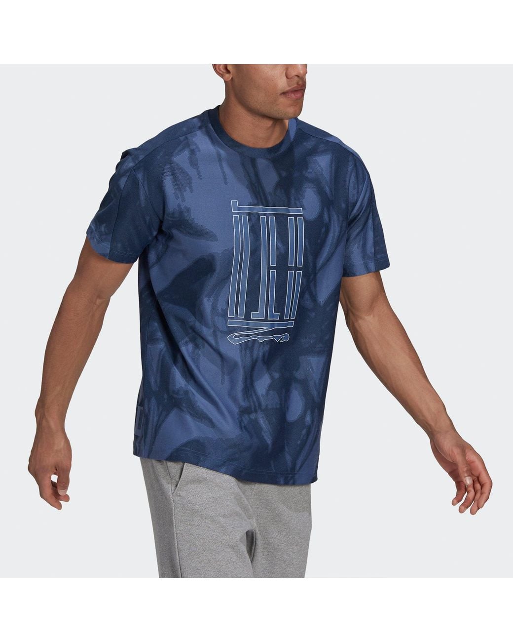 Adidas Blue Wj Top Series Sports Loose Printing Round Neck Short Sleeve for men