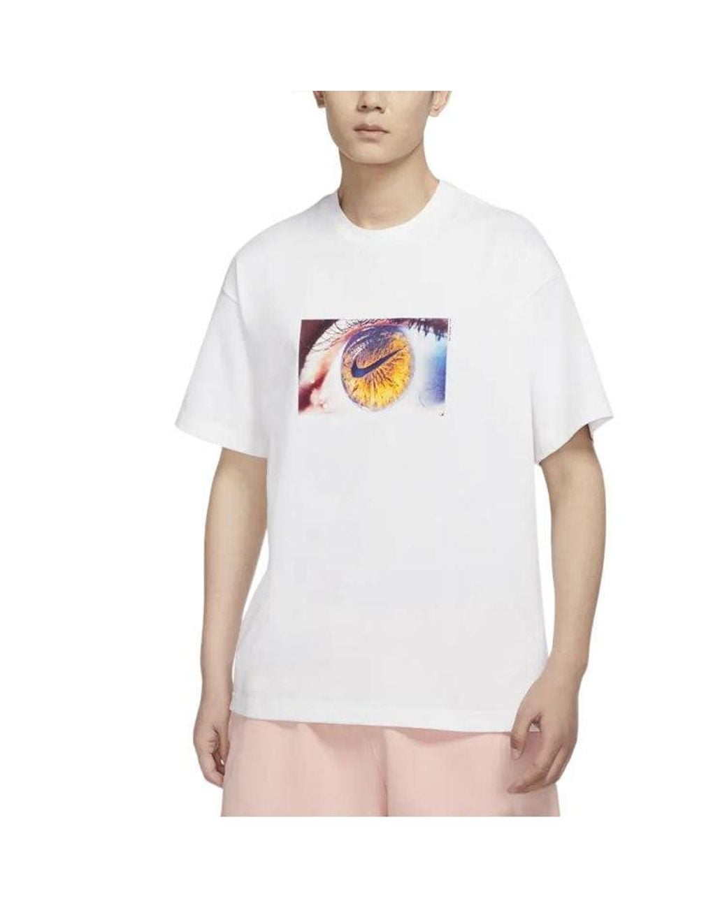 Nike White Eye Pattern Logo Printing Round Neck Casual Short Sleeve T-Shirt for men