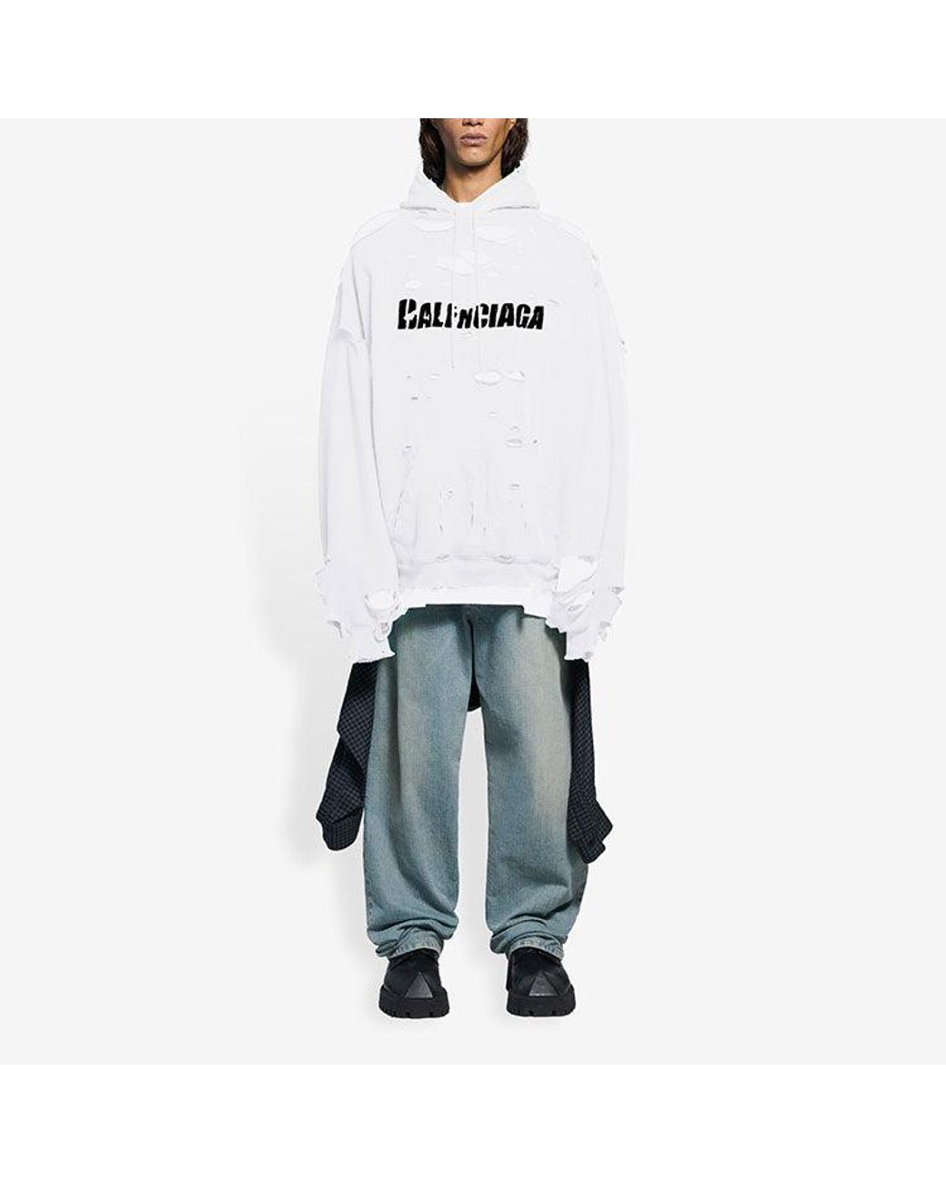 Balenciaga White Caps Destroyed Hoodie for men