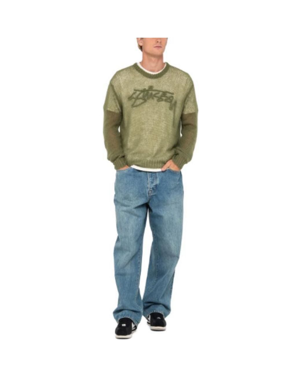 Stussy Green Loose Knit Logo Sweater 'Cypress' for men