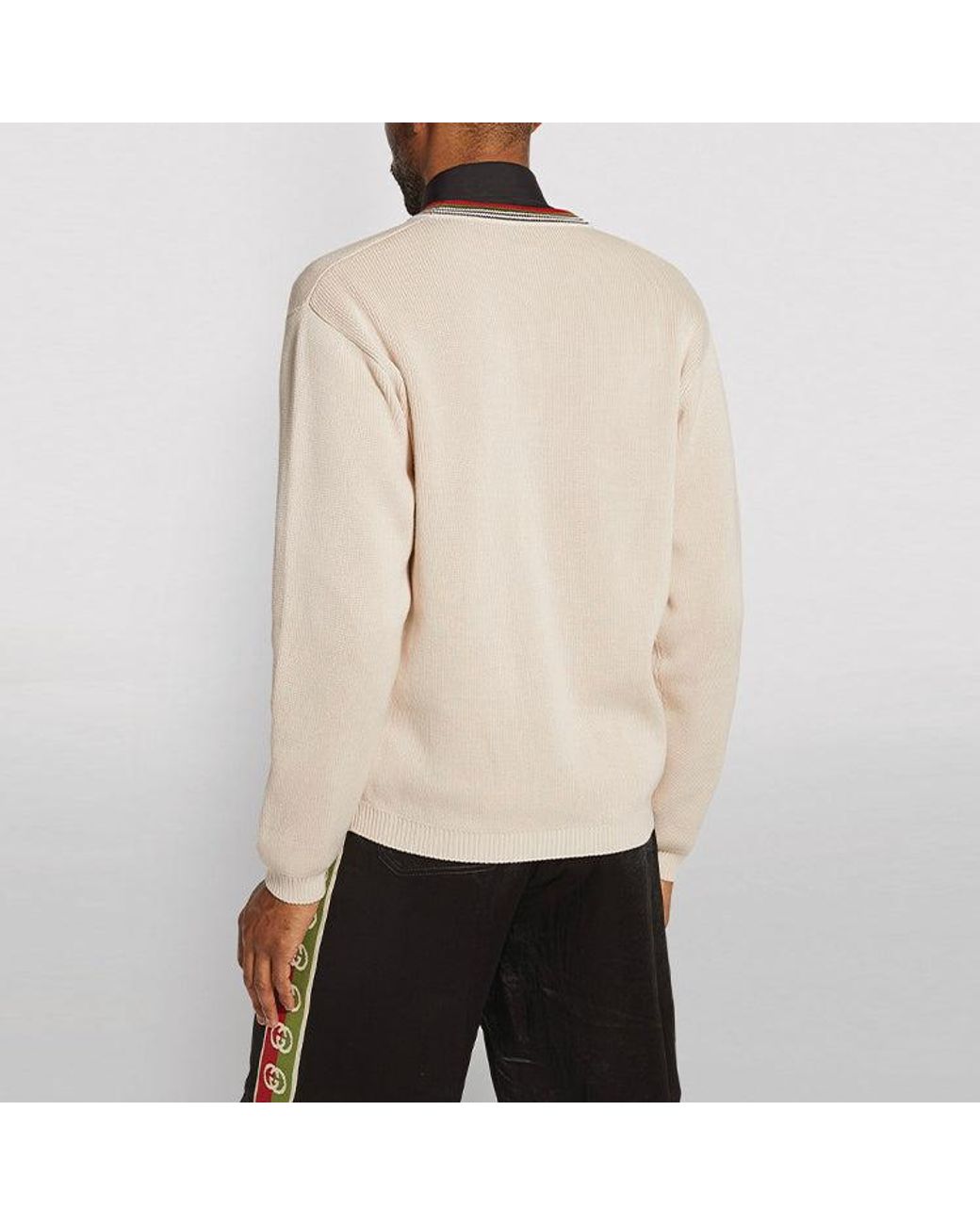 Gucci Natural V-Neck Cotton Cardigan for men