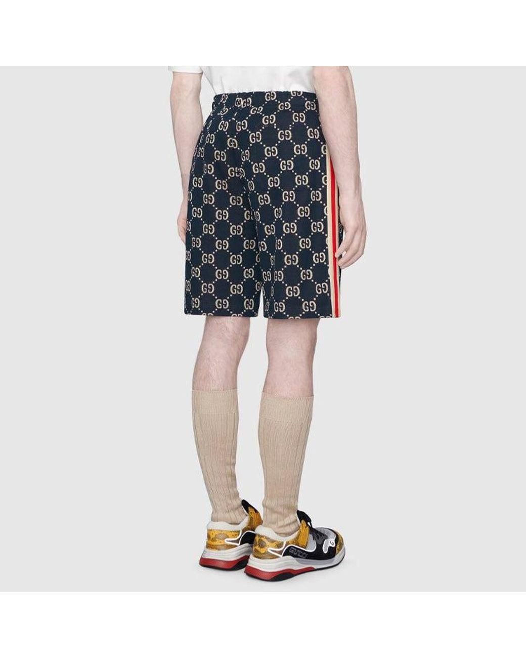 Gucci Blue Side Contrast Striped Jacquard Shorts For for men