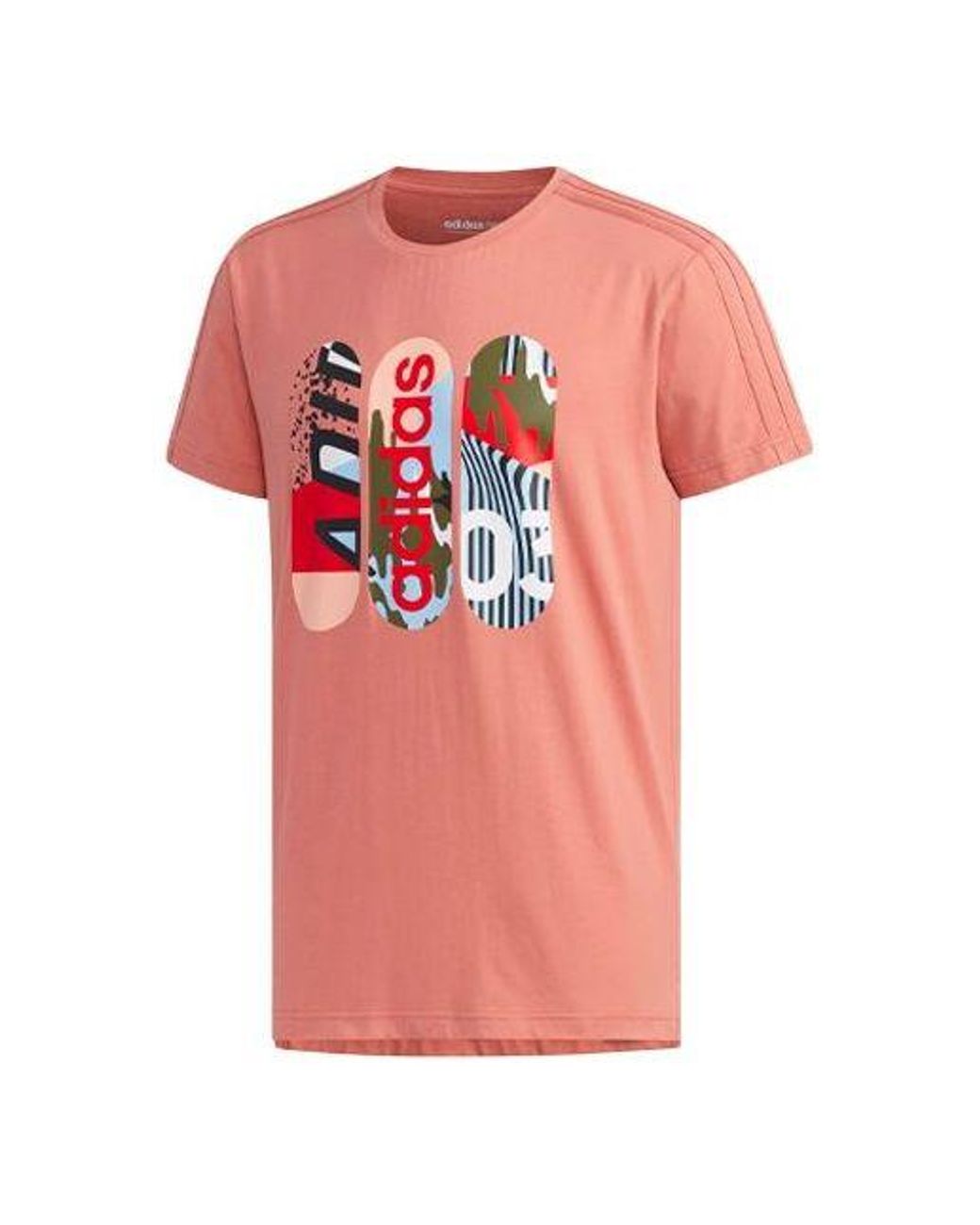 Adidas Pink Neo Casual Ribbed Round Neck Printing Short Sleeve for men