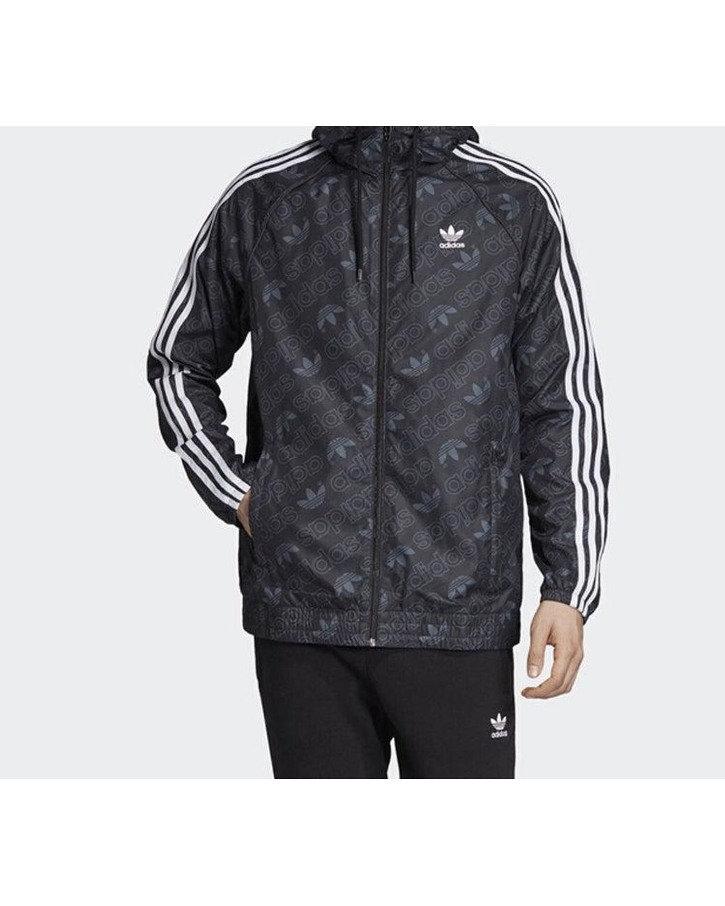 Adidas Blue Originals Mono Windbreak Logo Hooded Jacket for men
