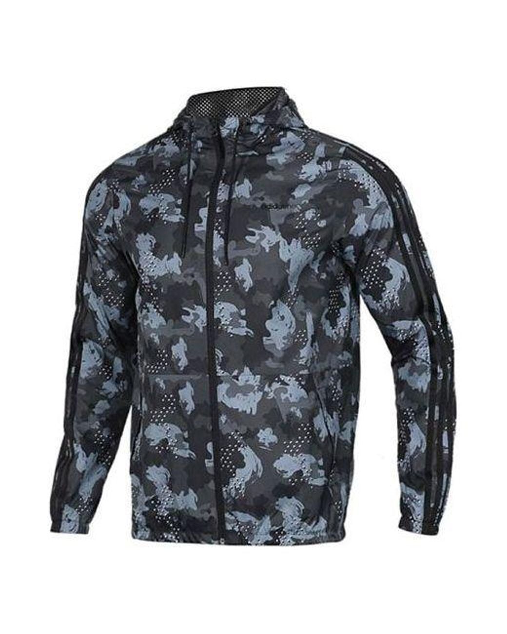 Adidas Blue Camouflage Hooded Casual Woven Jacket for men
