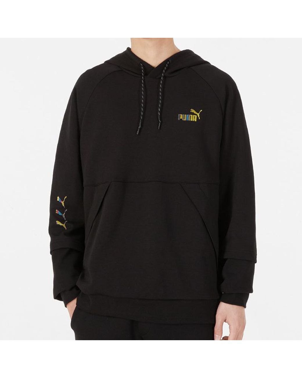 PUMA Black Logo Pattern Printing Loose Couple Style for men