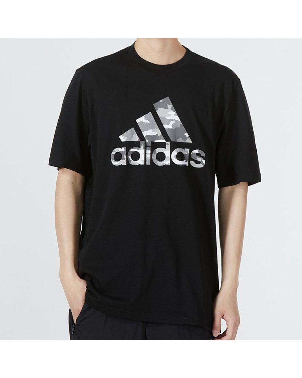 Adidas Black M Camo Bos G T Camouflage Logo Printing Sports Round Neck Short Sleeve for men