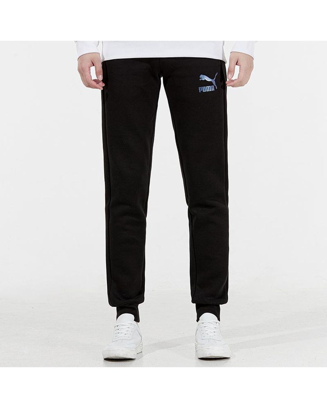 PUMA Black Iconic T7 Logo Printing Bundle Feet Sports Pants for men