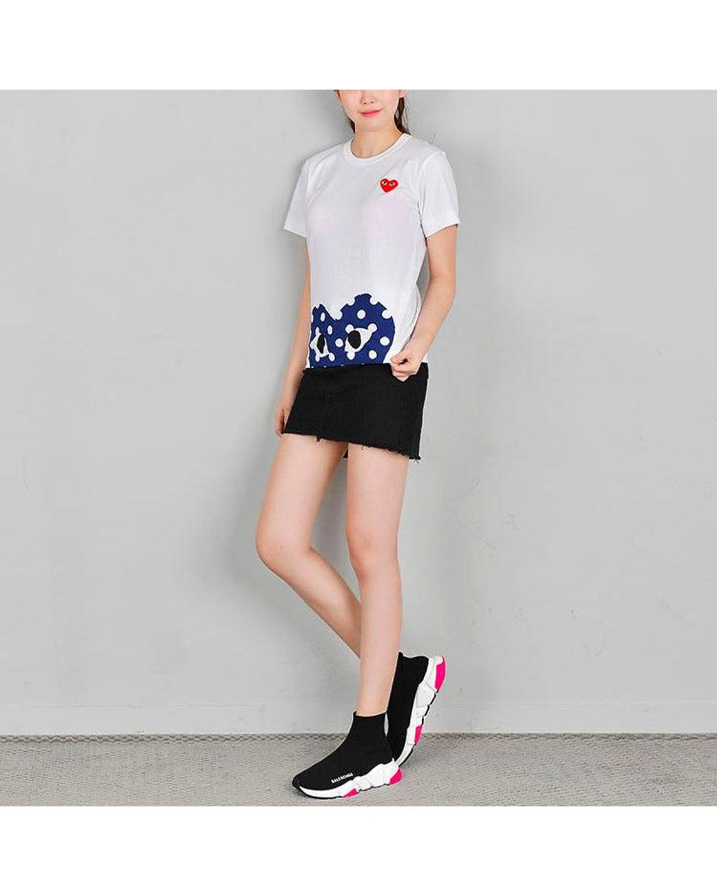 COMME DES GARÇONS PLAY White (Wmns) Polka Dot Half Heart Tee