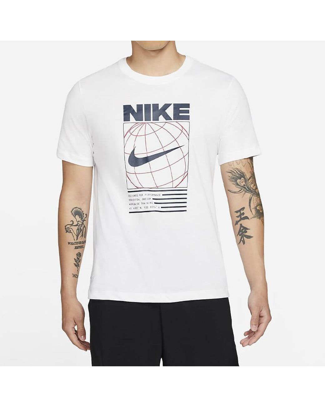 Nike White Dri-Fit Geometry Pattern Logo Printing Quick-Dry Sports T-Shirt for men