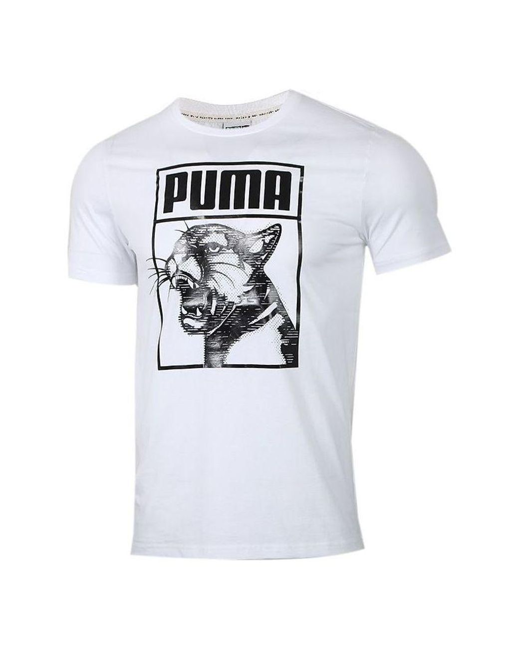 PUMA White Graphic Tee Box Logo Living Series Short Sleeve for men