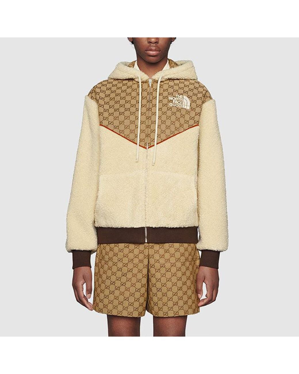 Gucci Natural The North Face X Gg Canvas Shearling Jacket for men
