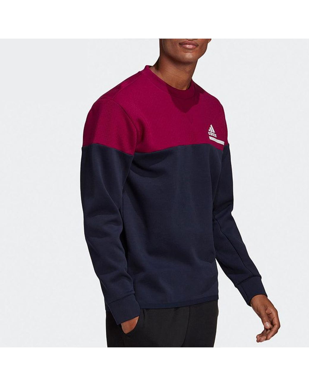 Adidas Blue Zne Crew Sweatshirt Splicing Round Neck Pullover Colorblock Sports for men