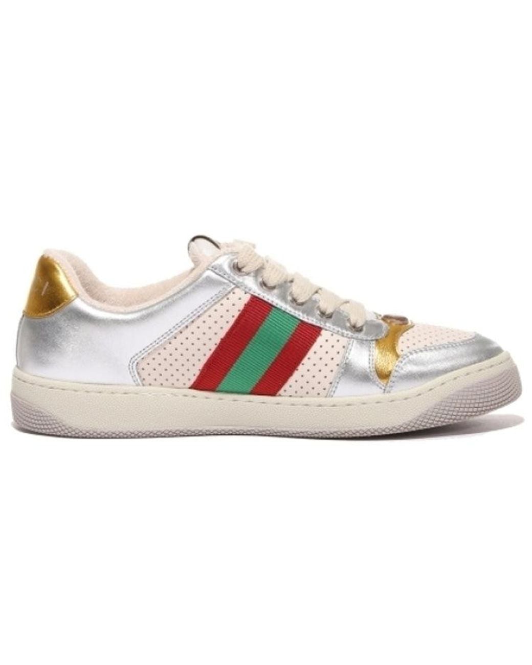 Gucci White (Wmns) Screener Metallic Calfskin Web