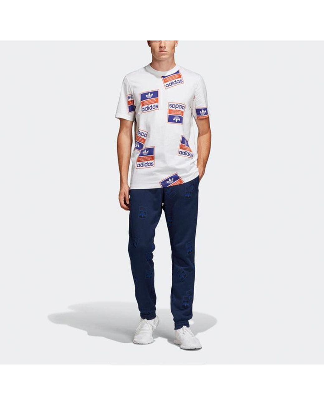 Adidas White Originals Stckerbomb Tee Round Neck Short Sleeve for men