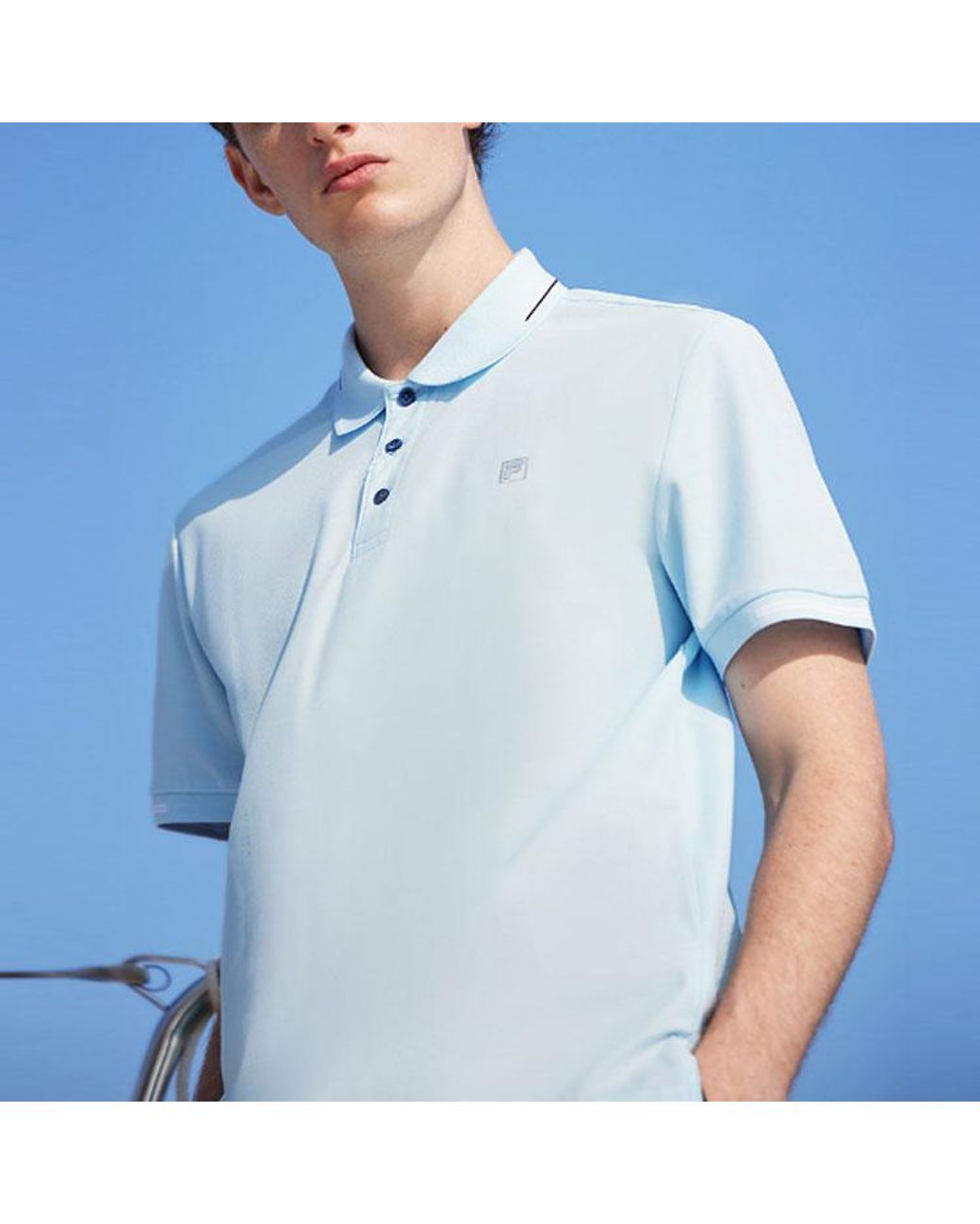 Fila Blue Casual Single Color Short Sleeve Poloshirt for men