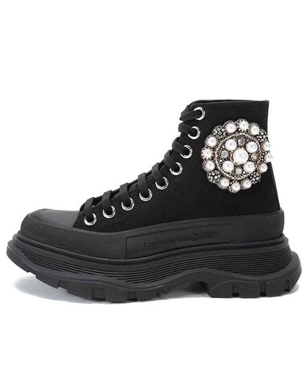 Alexander McQueen Pearl Tread Slick Canvas Boots in Black | Lyst