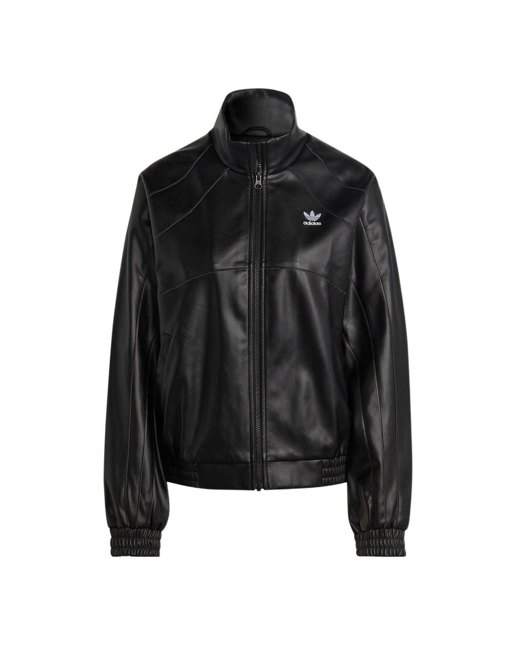 Adidas Black (Wmns) Adicolor Trefoil Faux Leather Jacket