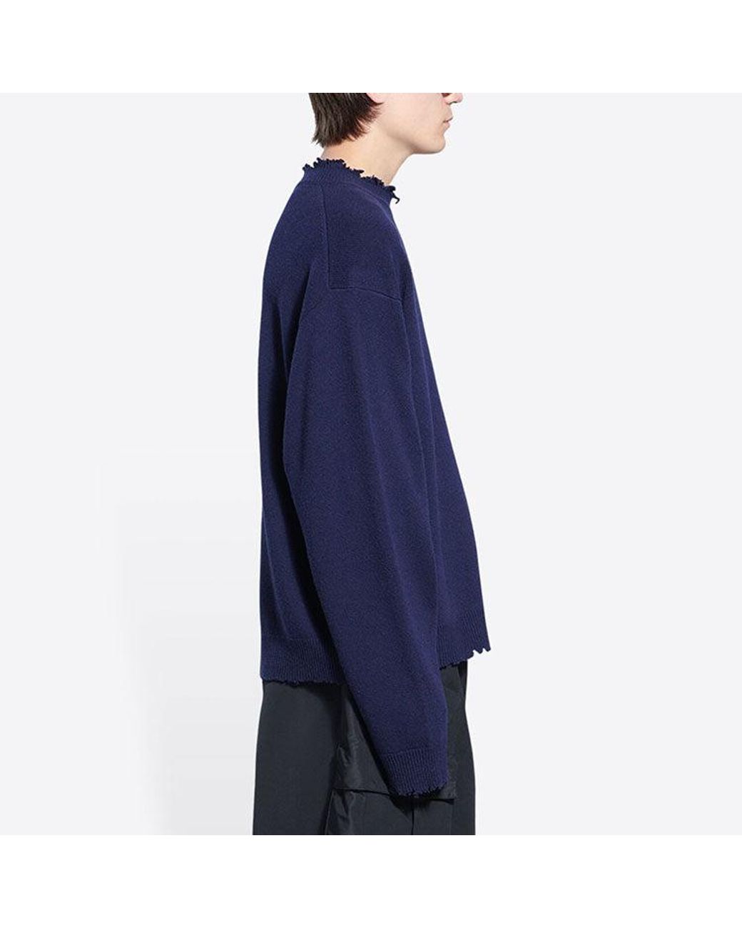 Balenciaga Blue Double B Highneck Wool Knit Sweater for men