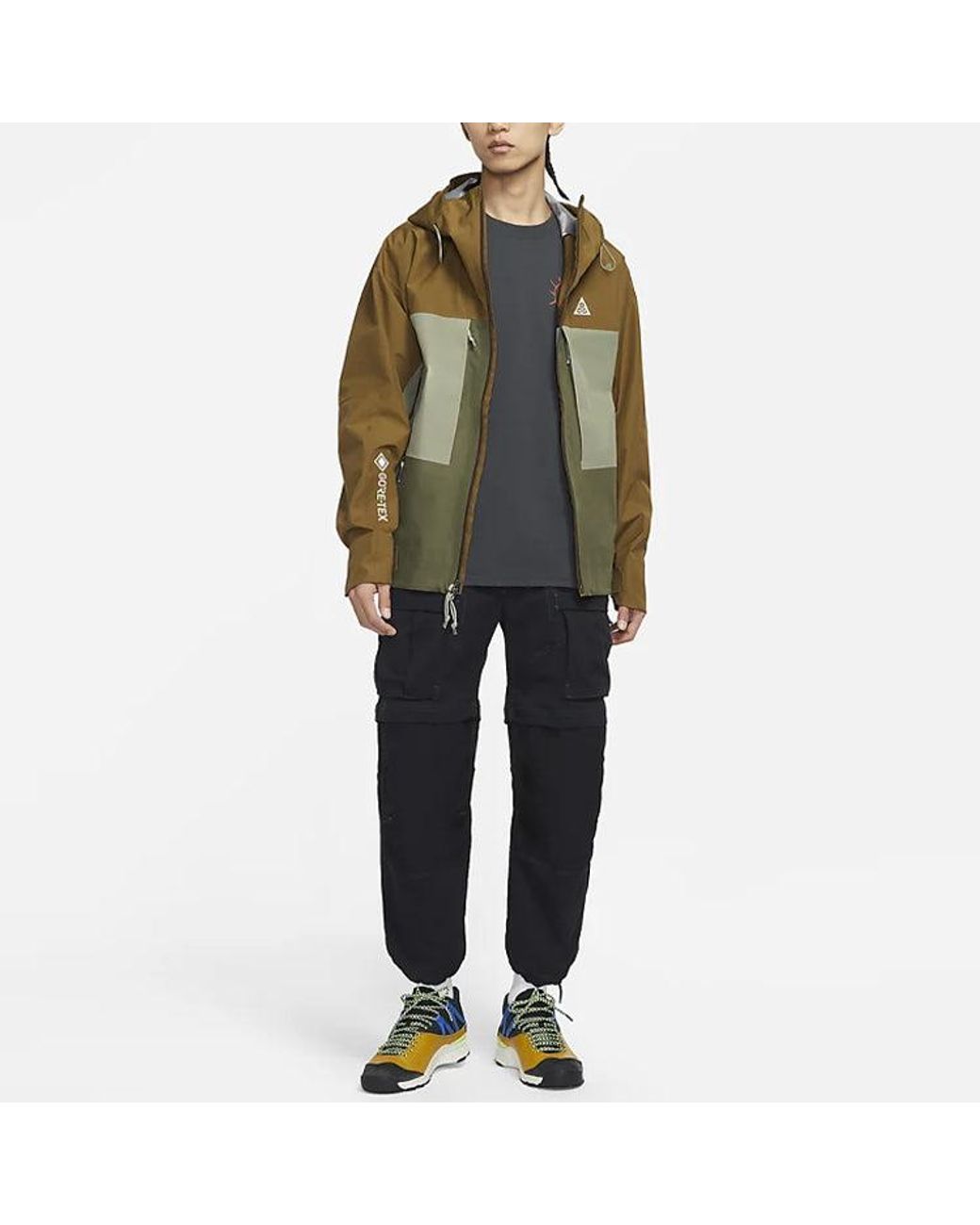 Nike Green Acg Loose Zipper Hooded Colorblock Long Sleeves Jacket Autumn Light for men