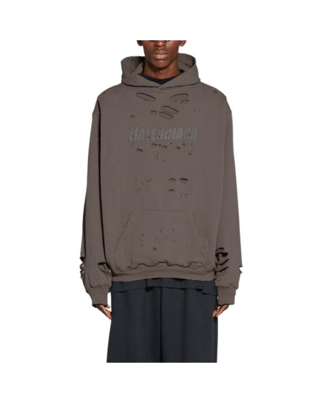 Balenciaga Gray Caps Destroyed Hoodie for men