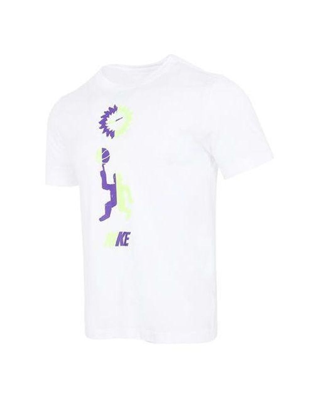 Nike White Basketball Sports Contrasting Colors Printing Round Neck Short Sleeve for men