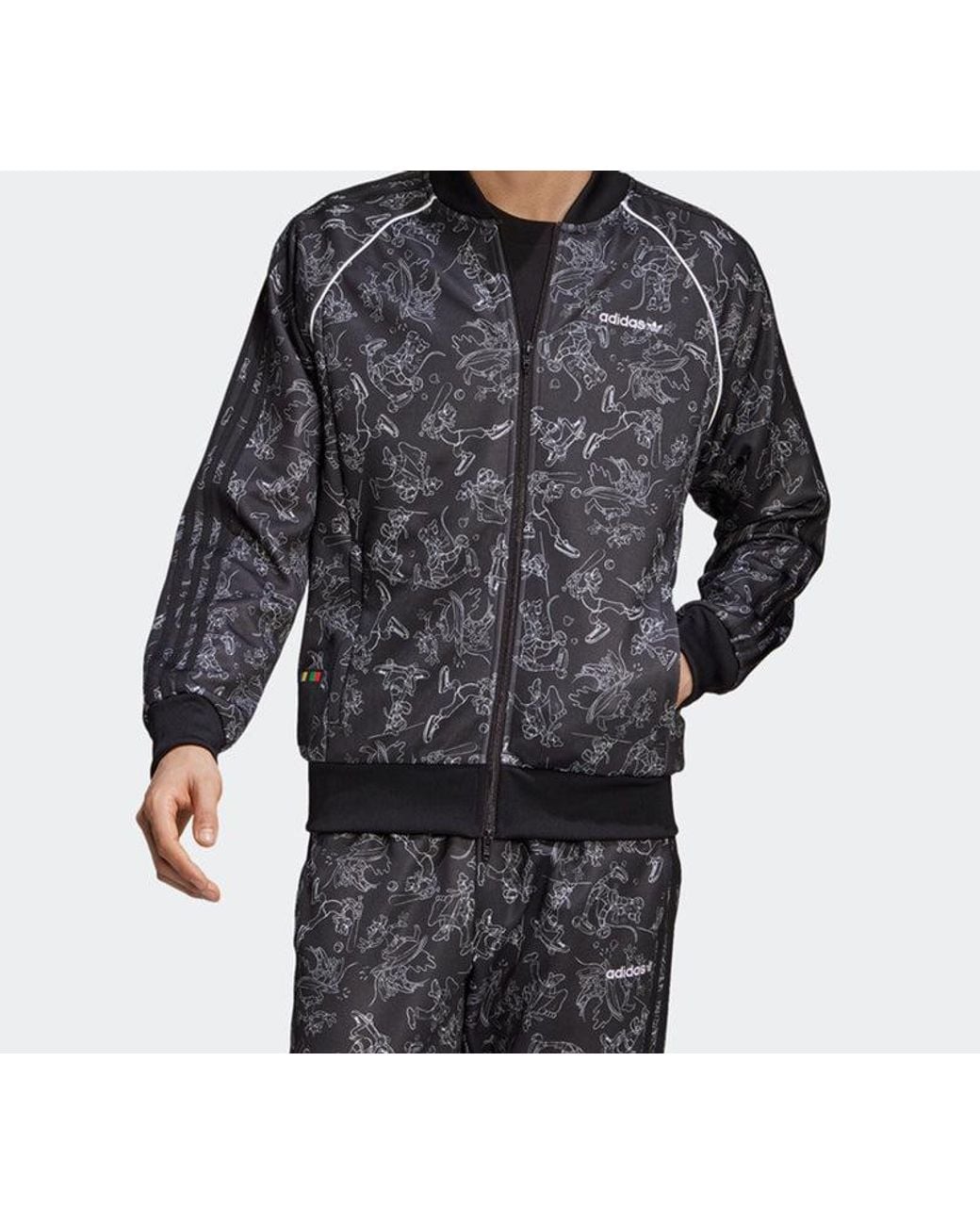 Adidas Gray X Disney Goofy Sst Tt Crossover Printing Athletics Sports Jacket for men
