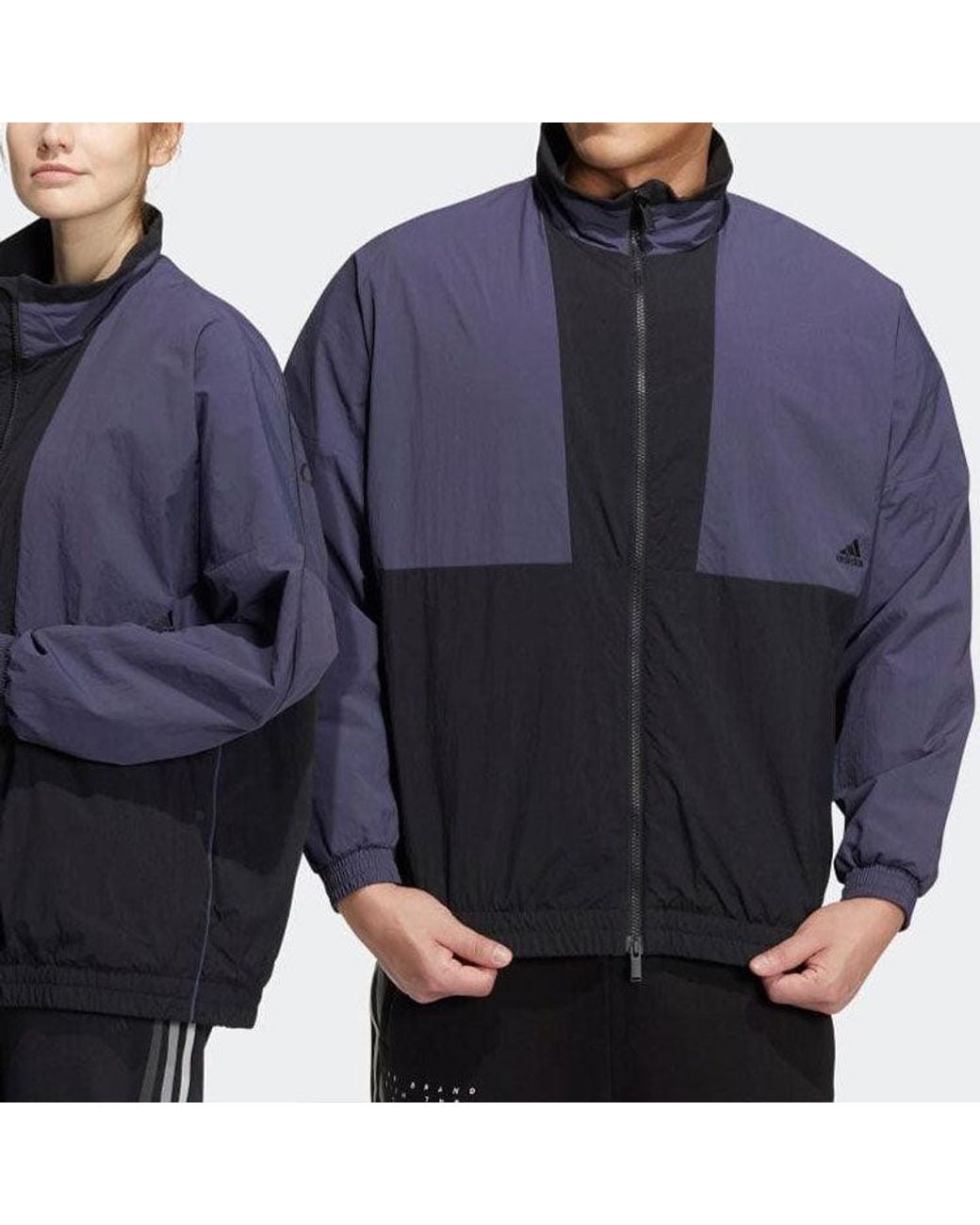 Adidas Blue Colorblock Alphabet Printing Woven Long Sleeves Jacket for men