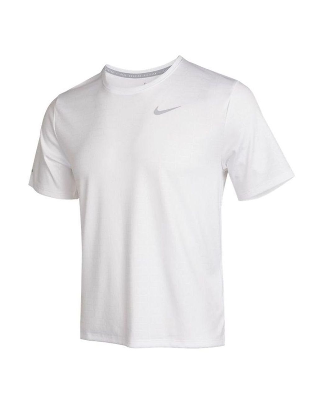 Nike White Dri-Fit Sports Training Quick Dry Round Neck Short Sleeve for men