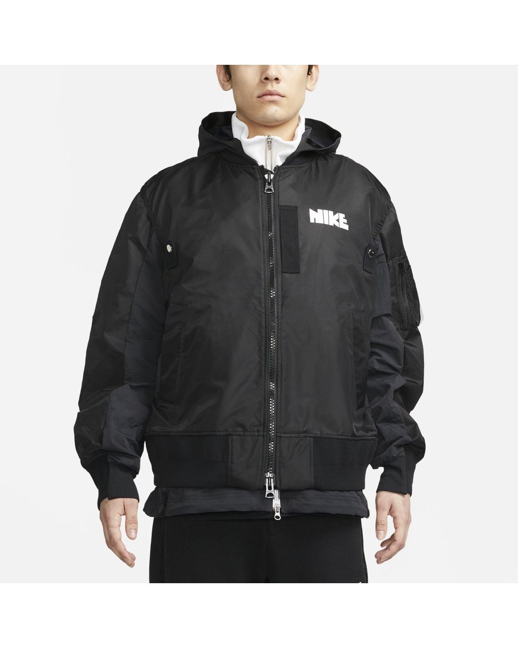 Nike Black X Sacai Double Layer Contrasting Hooded Jacket Asia Sizing for men