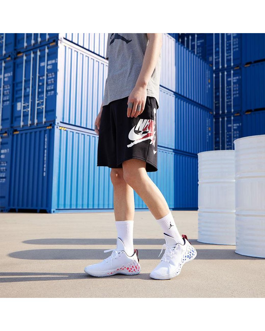Nike Blue Jumpman Logo Printing Knit Basketball Sports Shorts for men