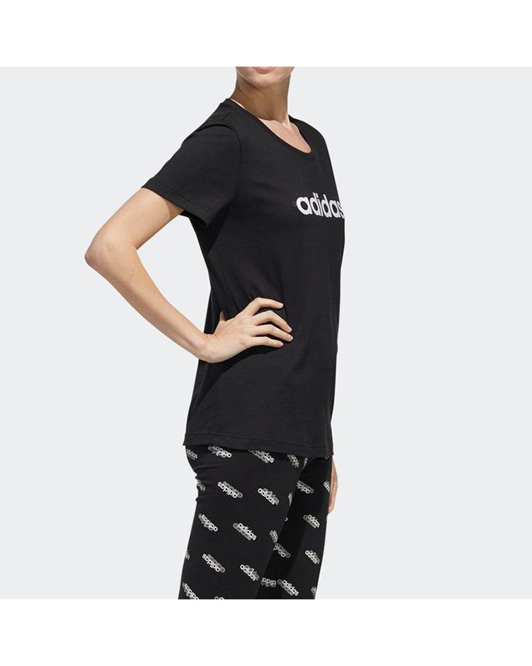 Adidas Black (Wmns) Alphabet Logo Printing Training Sports Short Sleeve