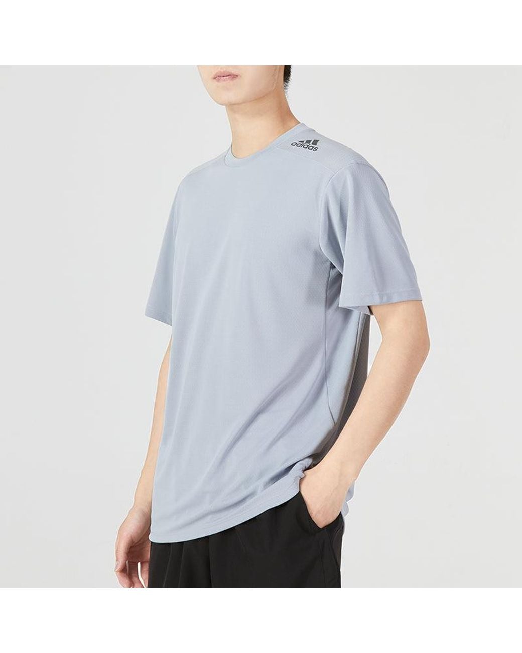 Adidas Blue Stripe Logo Sports Training Round Neck Short Sleeve T-Shirt for men