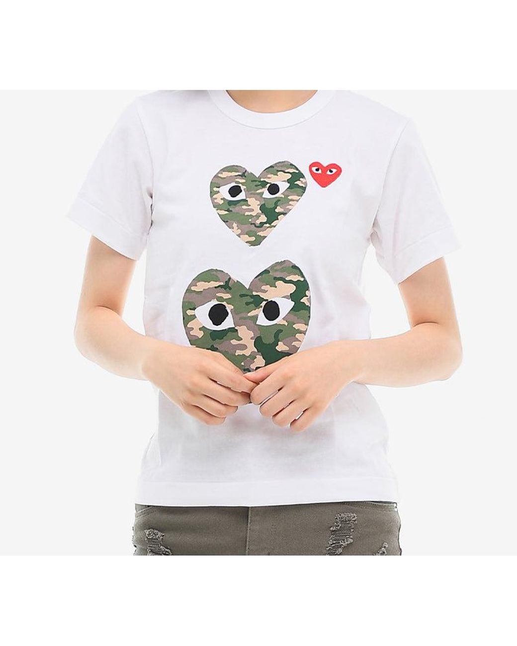 COMME DES GARÇONS PLAY White (Wmns) Camouflage Double Heart Tee