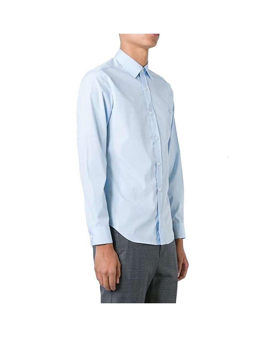 Burberry Blue Cotton Classic Long Sleeves Shirt for men